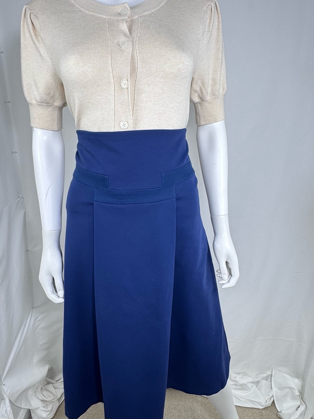Diane von Furstenberg DVF Brooke Pleated Silk Midi Skirt Navy Blue 6